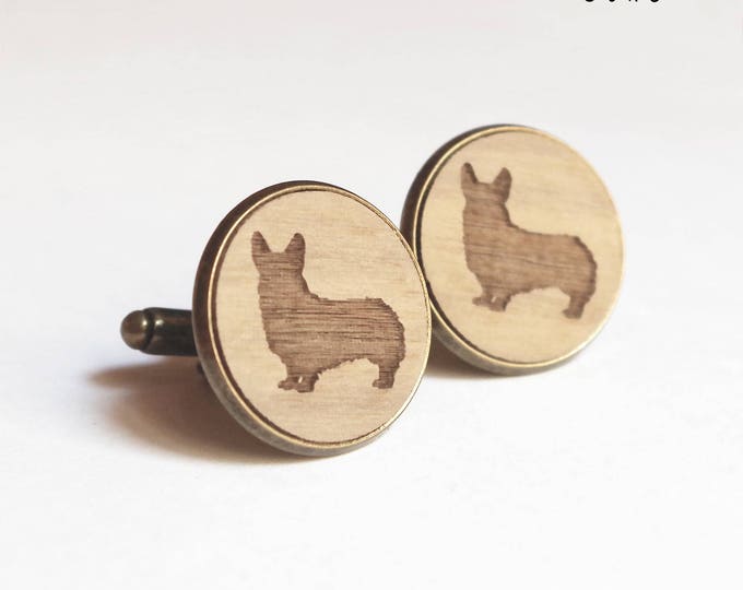 Corgi cufflinks all dog breeds cufflinks with your dog's breed and name engraved on walnut wood