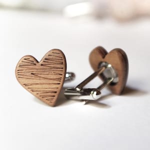 Heart shaped cufflinks groom groomsmen gift wood cufflinks doodle design image 1