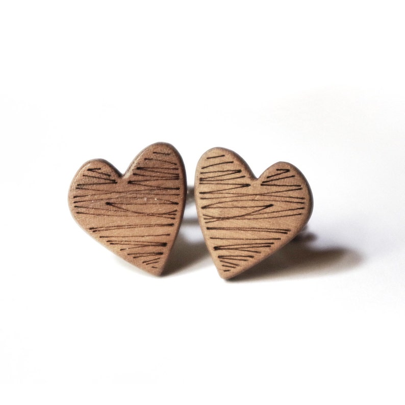 Heart shaped cufflinks groom groomsmen gift wood cufflinks doodle design image 2