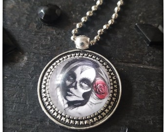 Collana con pendente make up teschio messicano con confezione regalo a forma di dark lady regalo, perfetto per Halloween