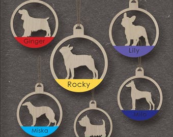 Dogs lovers Christmas decorations custom wood decorations for Christmas tree customizable with dog breed name and color