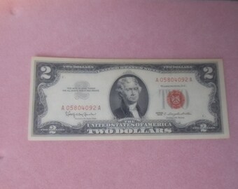 1963 Two Dollar US Note Currency 2 dollar Redseal
