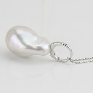14-15mm white large baroque pearl pendant,huge nucleated jumbo flameball freshwater pearl necklace,with 10mm silver 925 big loop bail
