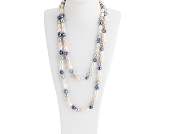 32 inches 8-9 mm Single Knotted Nugget Shape Freshwater Pearl Long Necklace #850