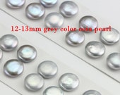 Can made into earring,12-13mm AAsilver grey color coin pearl earrings,coin pearl matched pair,no hole,half hole,large hole unique pair