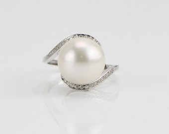 ring size 6.25 us genuine cultured freshwater pearl ring with yellow gold plated accent 925 sterling silver ring with freshwater pearl enchanting 12 mm round pearl, ring freshwater pearl