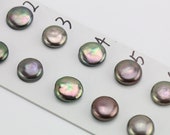 12-13mm black peacock color coin pearl earrings,coin pearl pair,matched pair,no hole,half hole,thourgh hole,large hole pearl