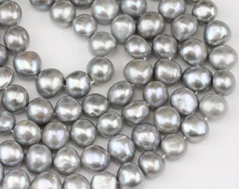 Large Hole Pearls LHRD004 AA Grade 11-13mm Grey Round Freshwater Pearls in 8 inch with 2.5mm hole size