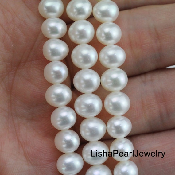 9mm AA ivory white potato pearl strand,near round freshwater pearl bead string wholesale China,real pearl necklace material finding supply