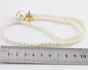 4-5mm&11-13mm Small Big Pearl Toggle Necklace,white Pearl
