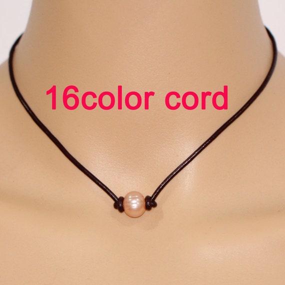 Leather Pearl Necklacepearl and Leather 