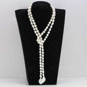 55inch pearl lariat necklace,extra long baroque pearl necklace,white color freshwater nugget pearl knotted necklace,lariat pearl necklace
