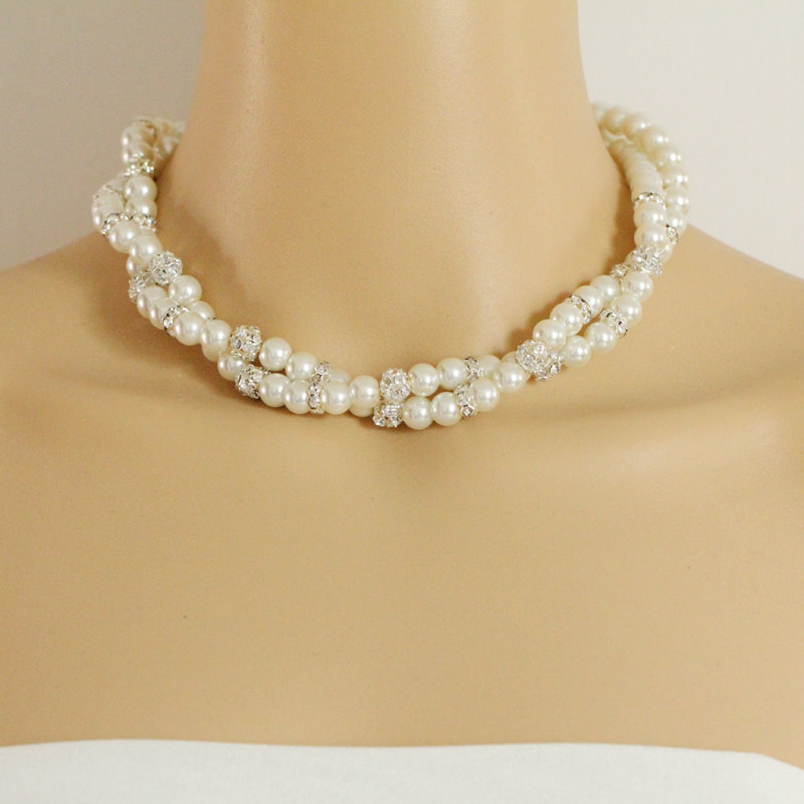 Twisted Pearl Necklace2 Strand Pearl Necklacerhinestone Etsy