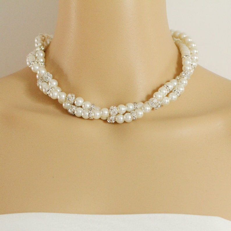 Twisted Pearl Necklace2 Strand Pearl Necklacerhinestone Etsy