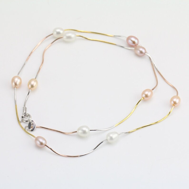 Floating Pearl Necklacepearl Illusion Necklacemulti Color Etsy