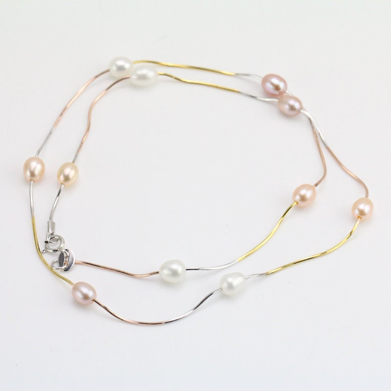 Floating Pearl Necklacepearl Illusion Necklacemulti Color Etsy