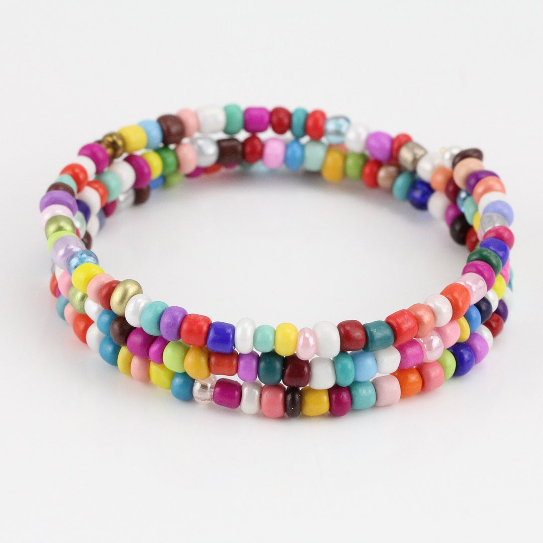 4mm Rainblow Color Glass Bead Memory Braceletmemory Wire - Etsy