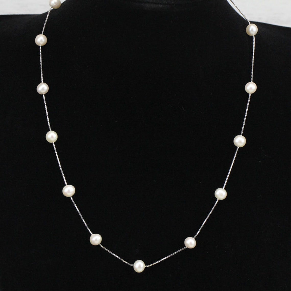 Pearl Floating Necklacepearl Illusion Necklacefreshwater Etsy