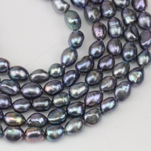 7-8mm black pearls,baroque pearl strand,freshwater nugget pearl,black color pearls,1.0mm,1.5mm,1.8mm,2.0mm,2.2mm large hole pearls