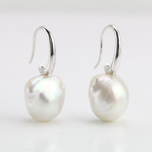 13-15mm large white baroque pearl earrings,big fireball jumbo flameball pearl earrings,sterling silver 925 dangle earrings,anniversary gift