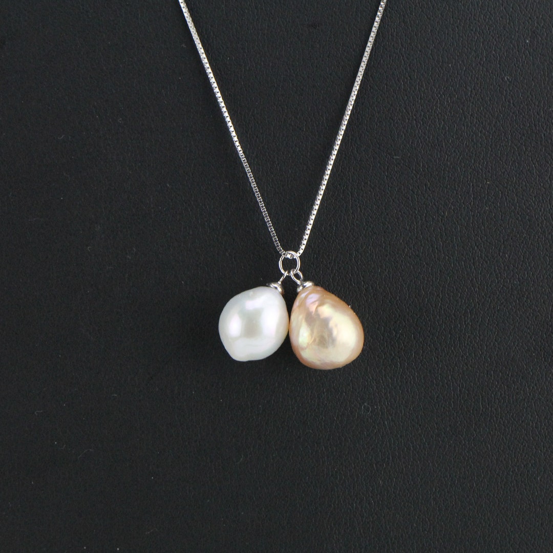 10-11mm White&pink Mix Color Pearl Pendant Necklace,two Pearls Necklace ...