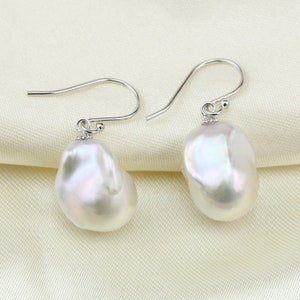 Large baroque pearl earrings,big jumbo flameball pearl earrings,sterling silver white pearl earrings,huge fireball pearl earings,mother gift