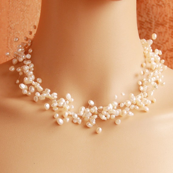 Chunky Pearl Necklacefloating Pearl Necklacemulti Strand Etsy