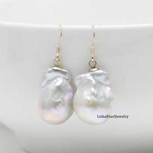 Gold filled ear wire earrings,baroque pearl earrings,Large white baroque pearl earrings