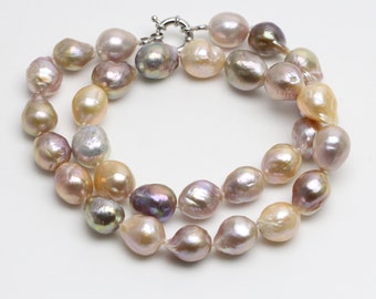 18inch  10-12mm natural mixed color drop shape freshwater pearl necklace,multi color pearl necklace,ONLY ONE