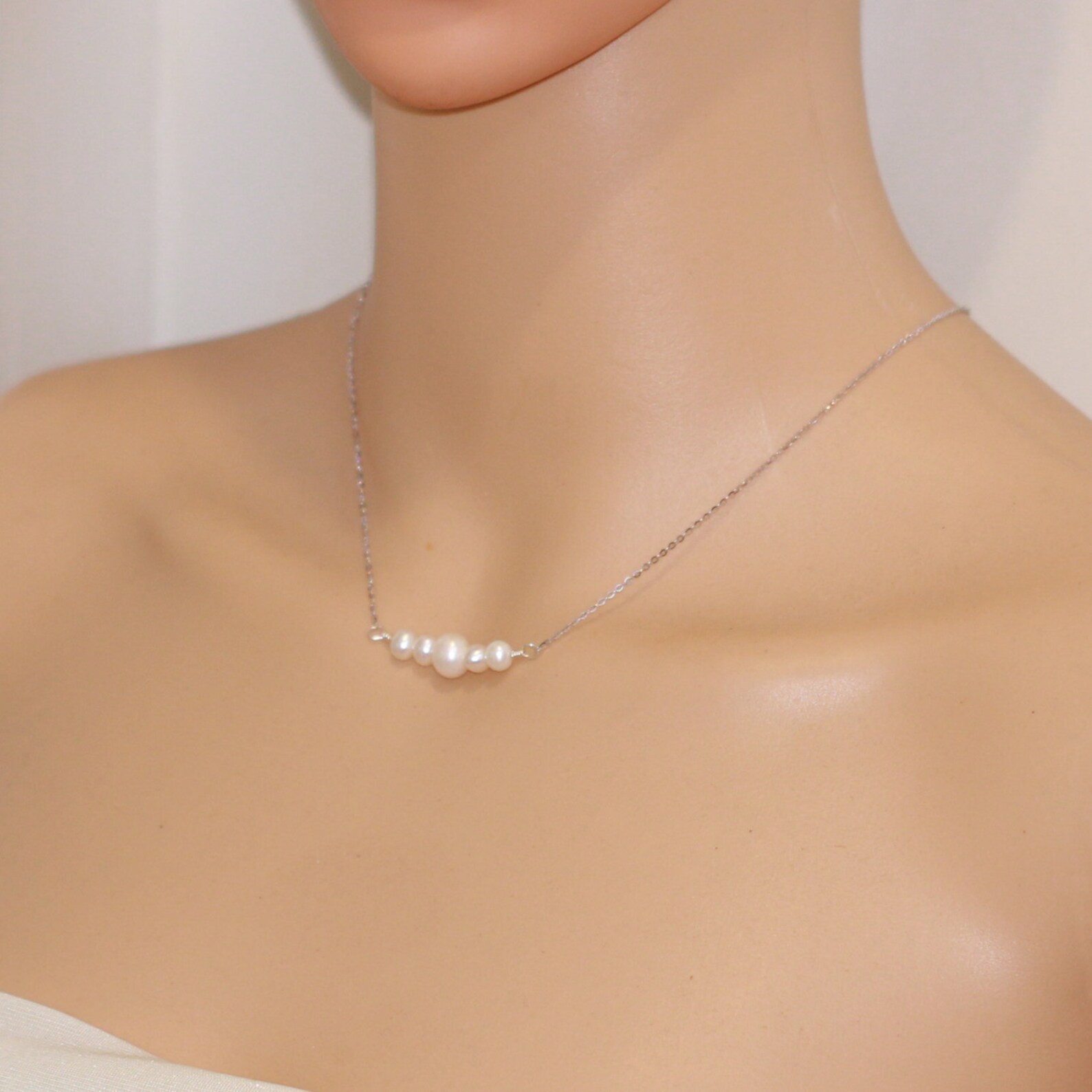 Floating Pearl Necklacepearl Illusion Necklacefreshwater Etsy