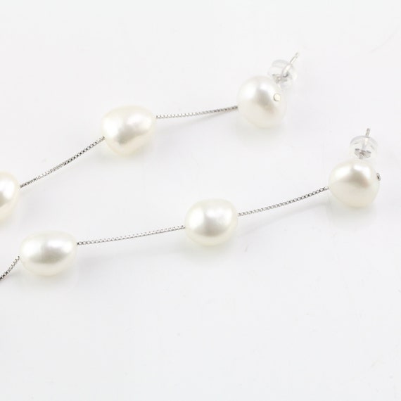 ◇wing bling◇ 925 Silver Noah Daisy Natural Freshwater Pear 4 Pearls Long Pearl Earrings,freshwater Nugget Baroque Pearl