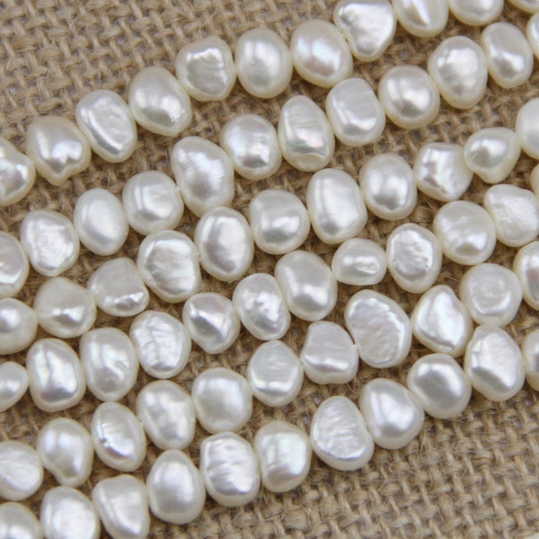 Fil de perles baroques de 5 à 6mm, perles d'eau douce, perles amples en forme de pépite de pomme de terre, perles baroques blanches ivoire, vente en gros PS016