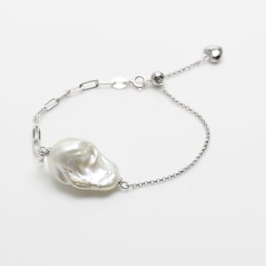 15-17mm large ivory white baroque pearl bracelet,sterling silver 925 and freshwater pearl chain bracelet,length 6inch can adjust to 8inch