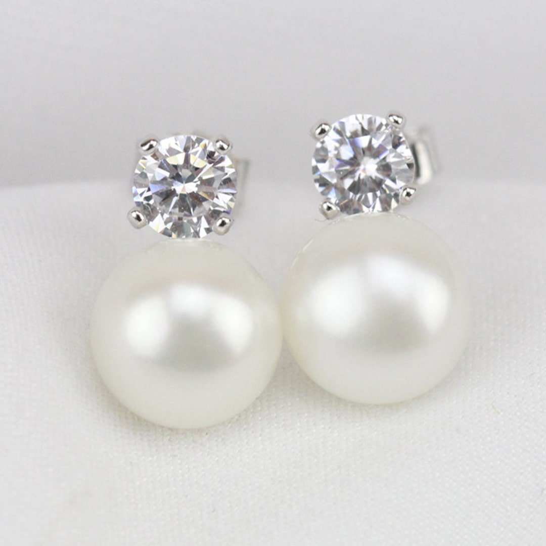 White Genuine Freshwater Real Pearl Earring Studcubic - Etsy