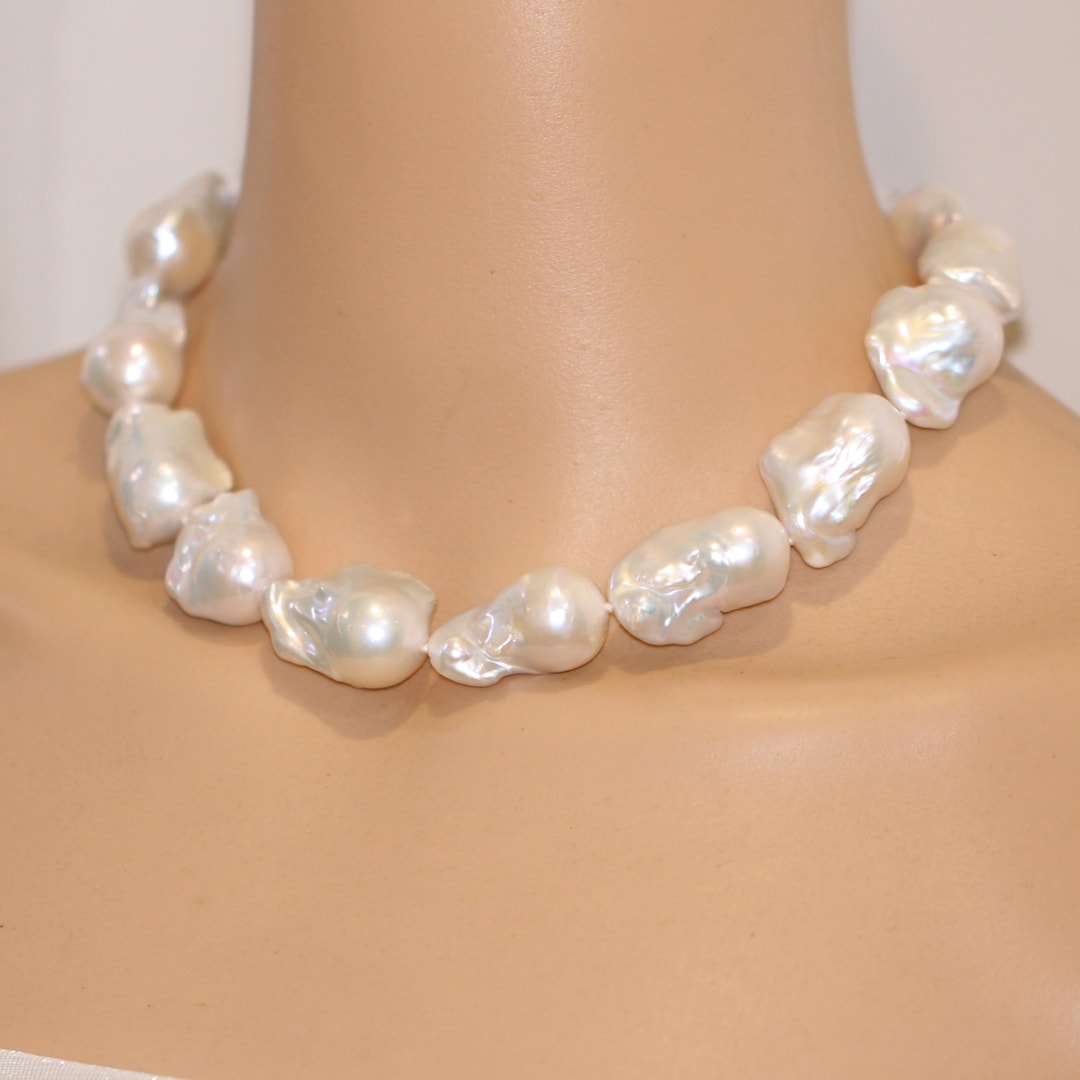 Large Baroque Pearl Necklace,white Jumbo Flameball Pearl Necklace