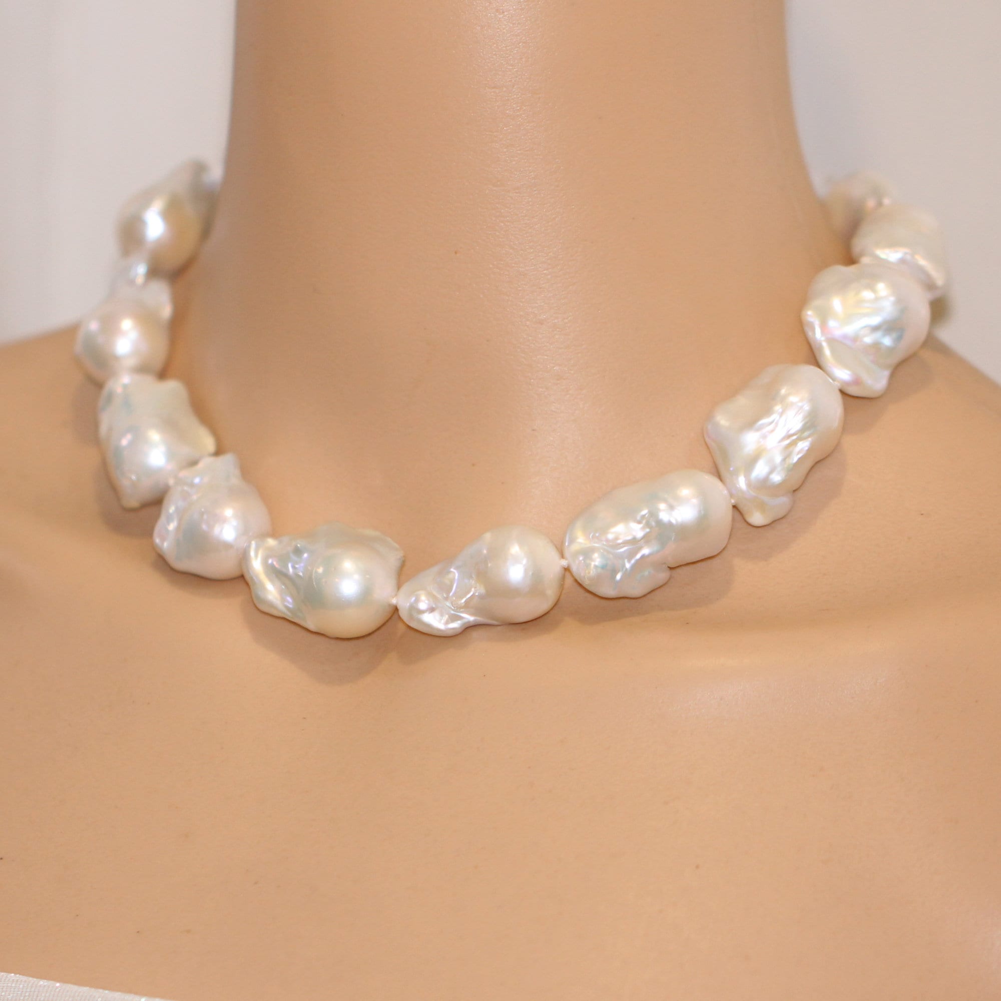 Large Baroque Pearl Necklacewhite Jumbo Flameball Pearl - Etsy