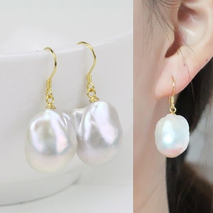 Large baroque pearl earrings,big jumbo flameball pearl earrings,sterling silver white pearl earrings,huge fireball pearl earings,mother gift