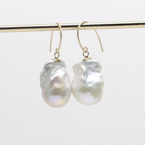 Gold filled baroque pearl earrings,Large white freshwater baroque pearl earrings