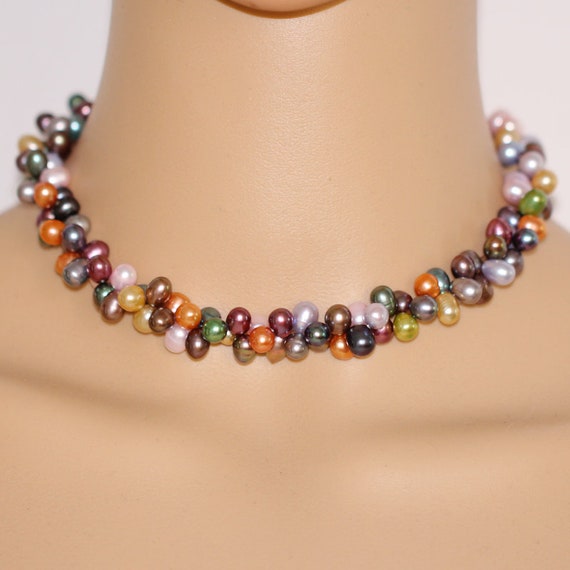 Multi Color Pearl Necklace 2 Row Twisted Pearl Necklace bridesmaid