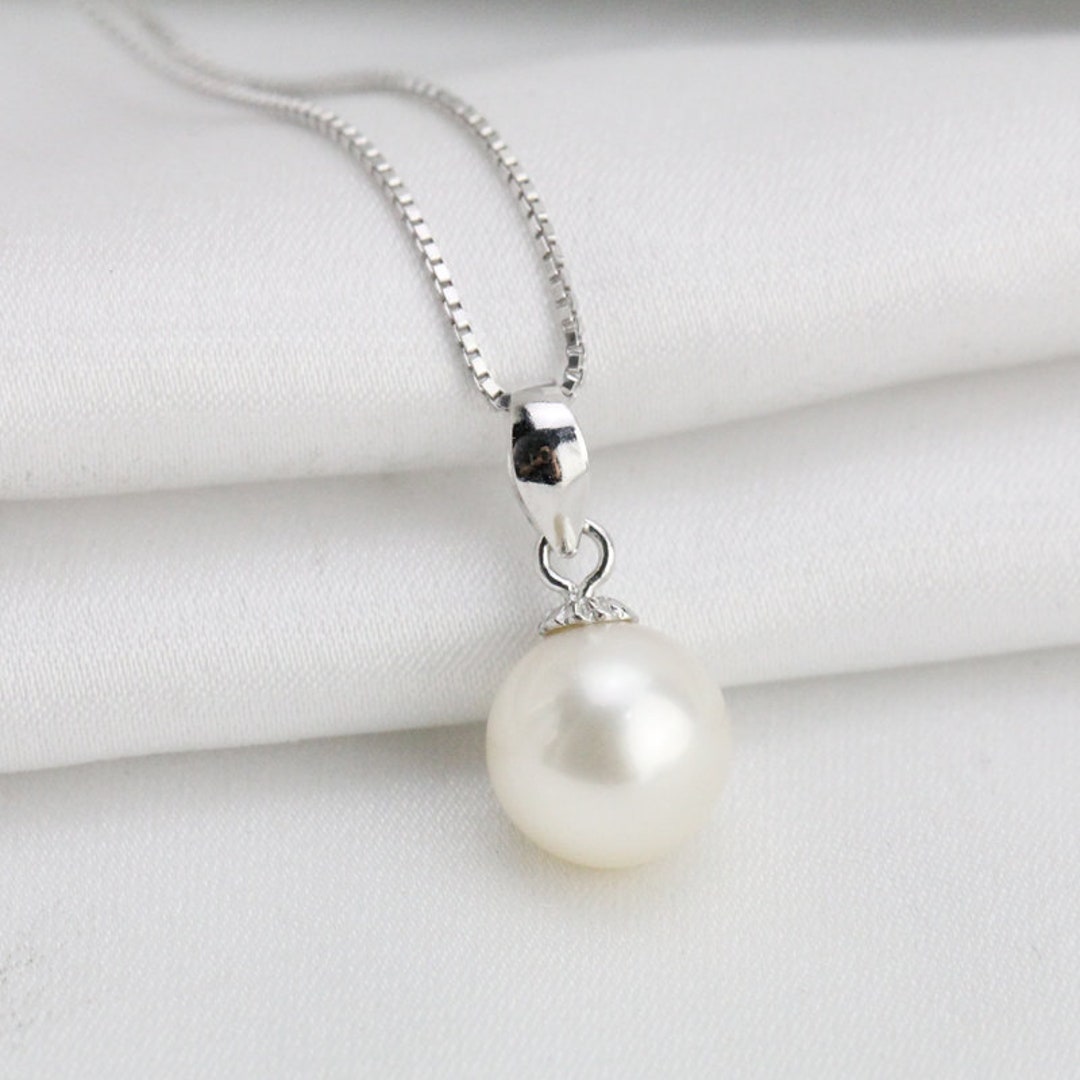 8mm Round Pearl Pendant Necklace,single Pearl Necklace,white Pearl ...