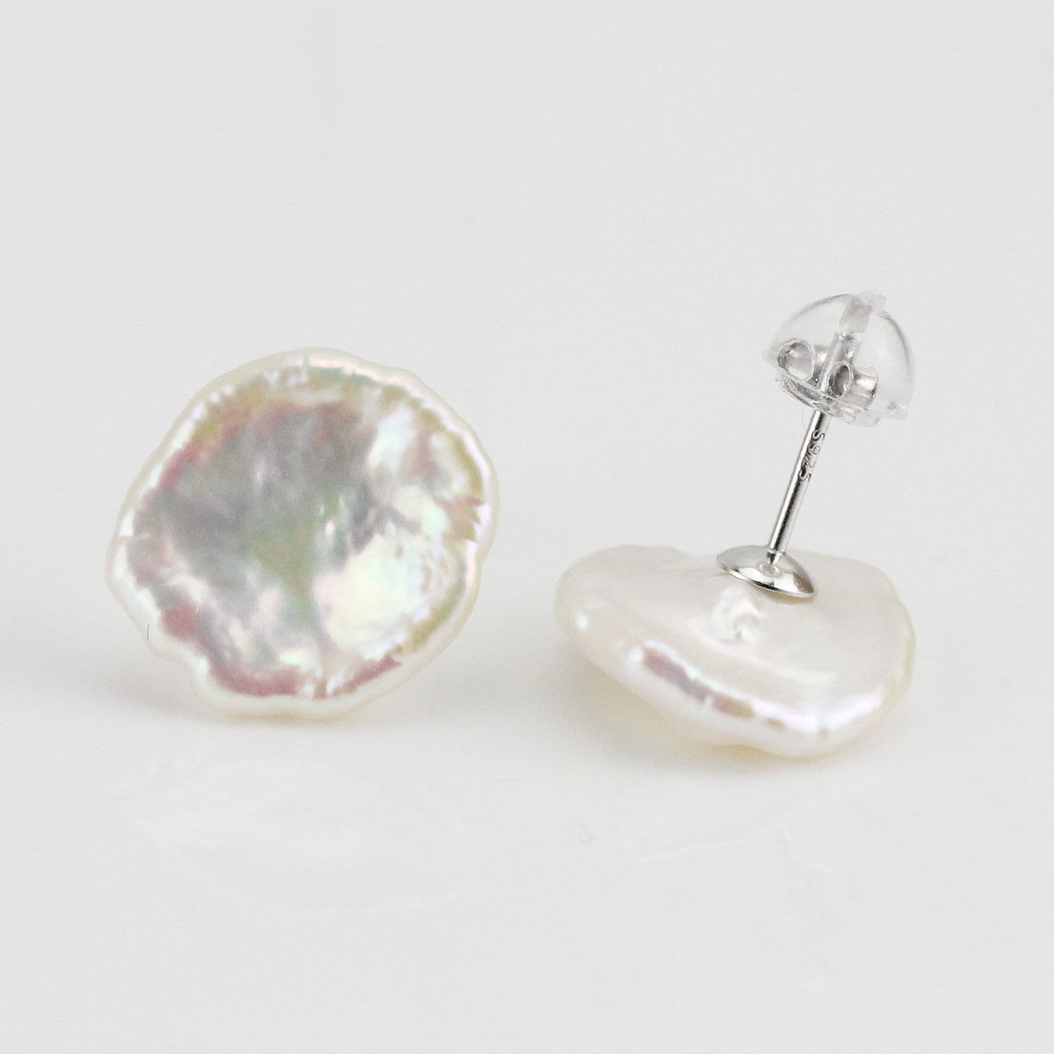 13 mm White Keshi Baroque Pearl Earrings 