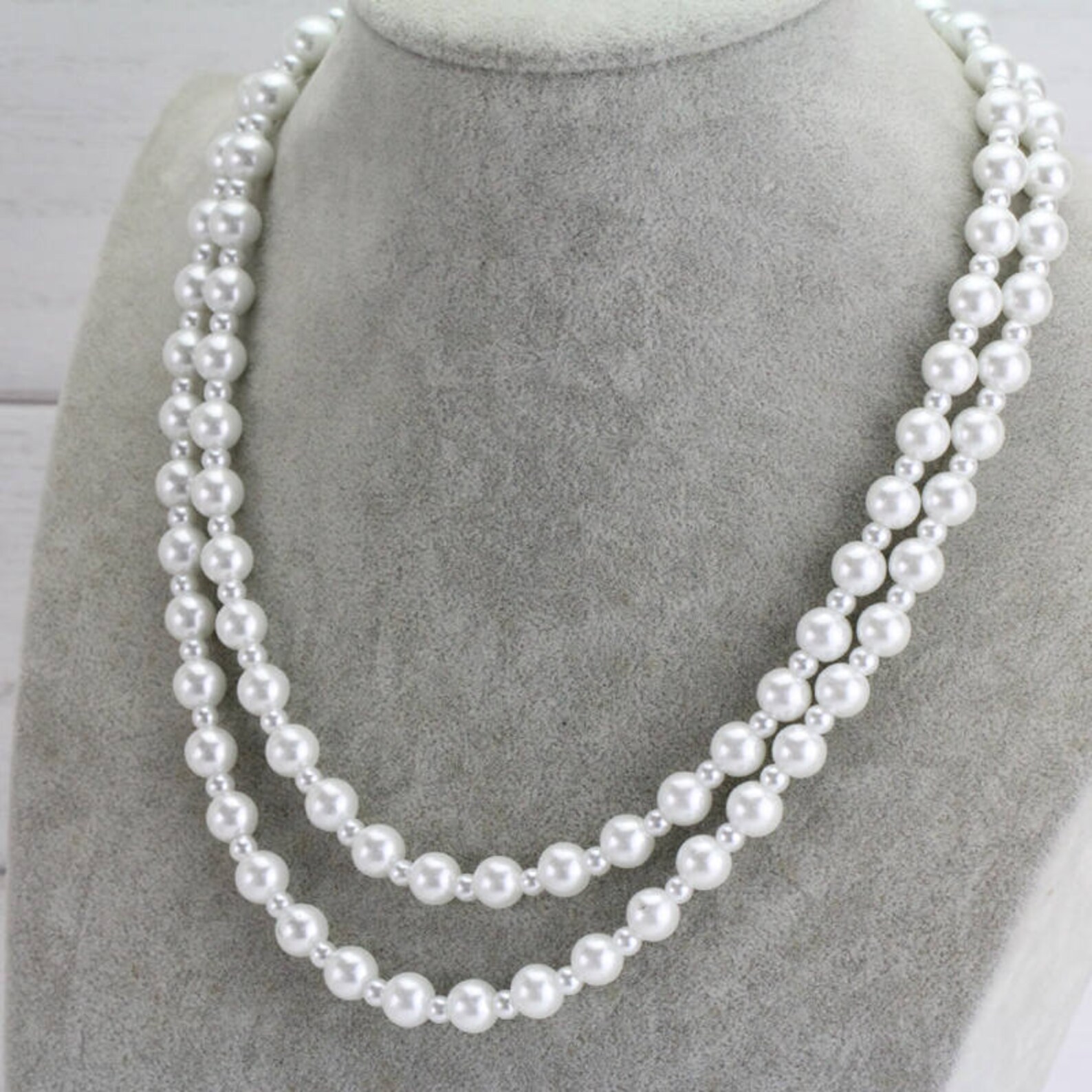 Double strand pearl necklaceLayered necklacestatement Etsy