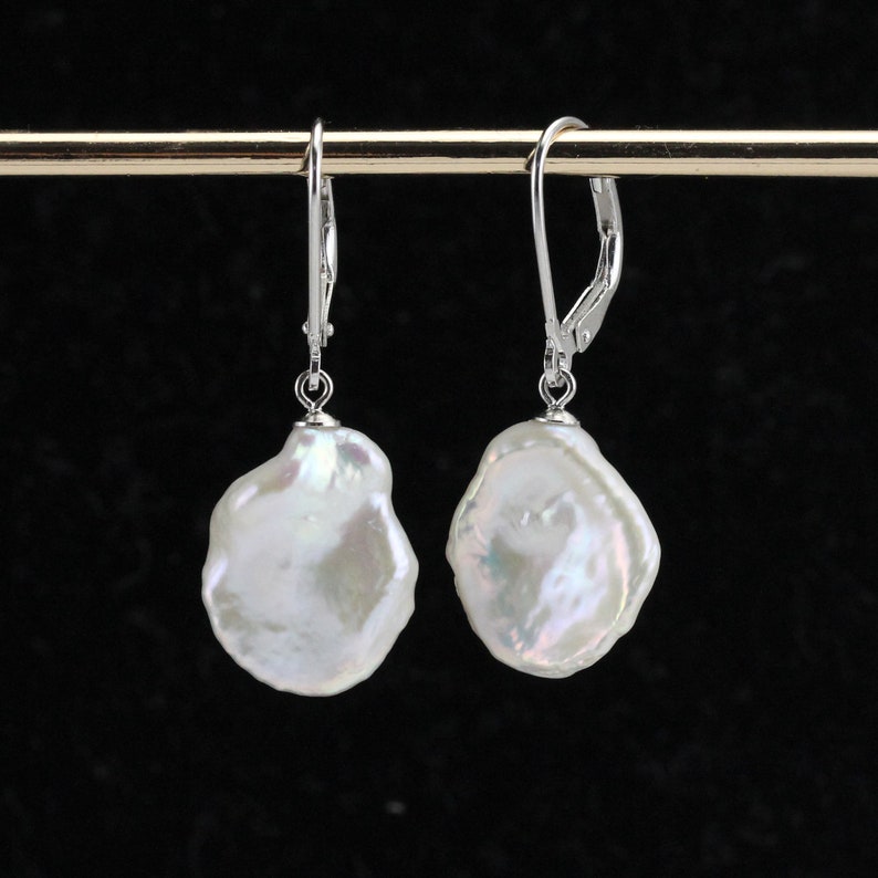 White Square Keshi Pearl Gold plated Hook Earrings