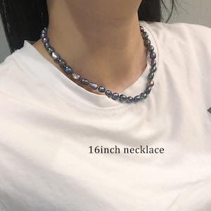 8mm dyed black  color baroque pearl necklace, irregular nugget pearl knotted necklace,freshwater pearl necklace with silver lobster clasp