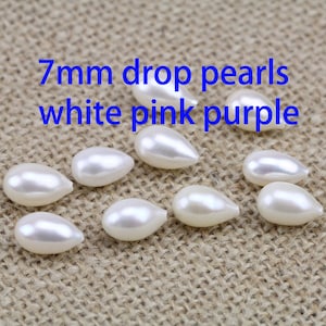 2x  Ivory White Teardrop Oval Rice Half-drilled Freshwater Pearls Beads AAA 