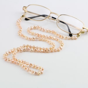 5-6mm natural pink pearl glass chain,freshwater baroque pearl chain for glasses&mask,eyeglasses holder bead chain,face mask holder chain