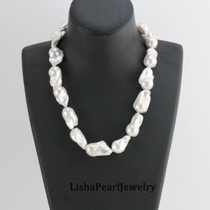 Large baroque pearl necklace,white jumbo flameball pearl necklace,big fireball pearl necklace,freshwater pearl necklace