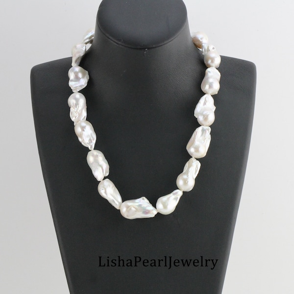 Große barocke Perlenkette,weiße Jumbo Flameball Perlenkette,große Feuerball Perlenkette,Süßwasserperlenkette