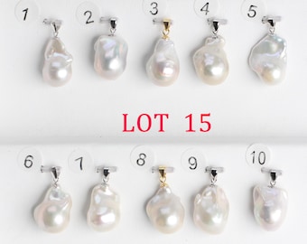 15-18mmX23-30mm white freshwater large baroque pearl pendant necklace silver 925 bail