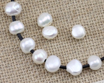 perlas de agujero grande, perlas barrocas blancas de 9 mm, perlas de pepita irregulares de agua dulce, perlas de agujero grande, material de joyería de cuero 1,0 mm, 1,5 mm 2 mm, 2,2 mm